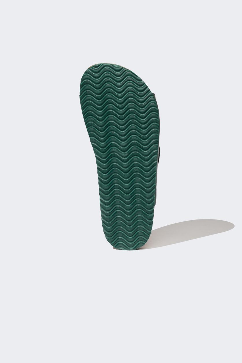 Erkek Çocuk - Genç Erkek Haki Erkek Çocuk Düz Taban Çift Bantlı Suni Deri Terlik