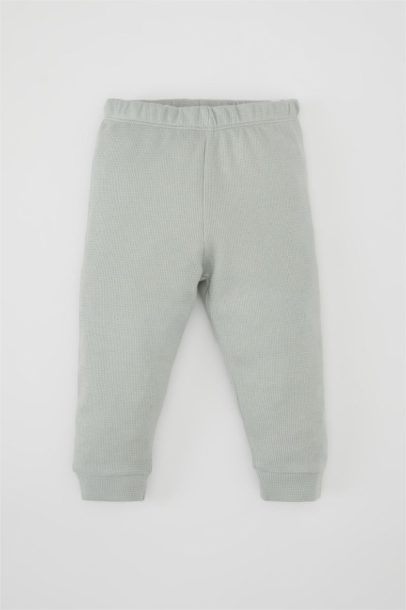 Erkek Bebek Mint Erkek Bebek Pijama Takımı Dinazor Baskılı Waffle Uzun Kollu Üst Beli Lastikli Uzun Alt