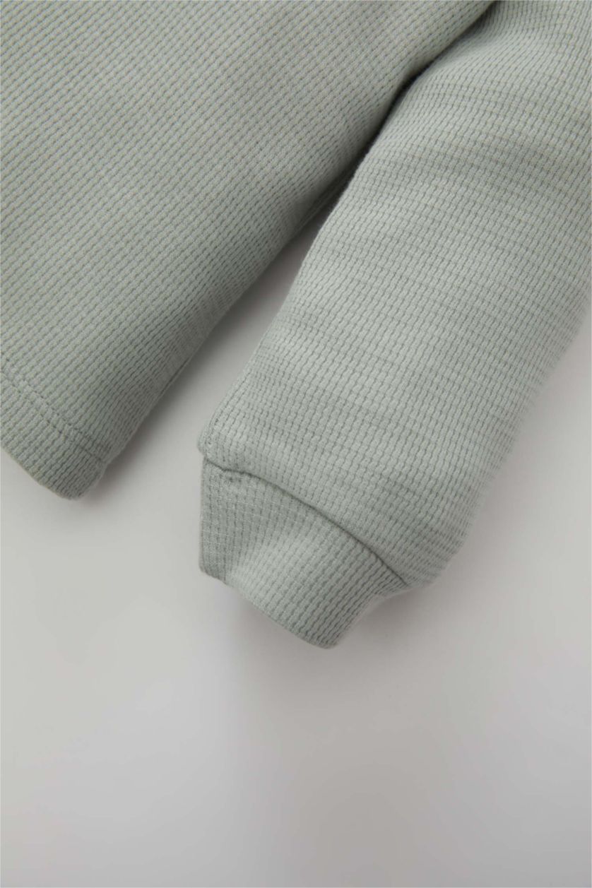 Erkek Bebek Mint Erkek Bebek Pijama Takımı Dinazor Baskılı Waffle Uzun Kollu Üst Beli Lastikli Uzun Alt