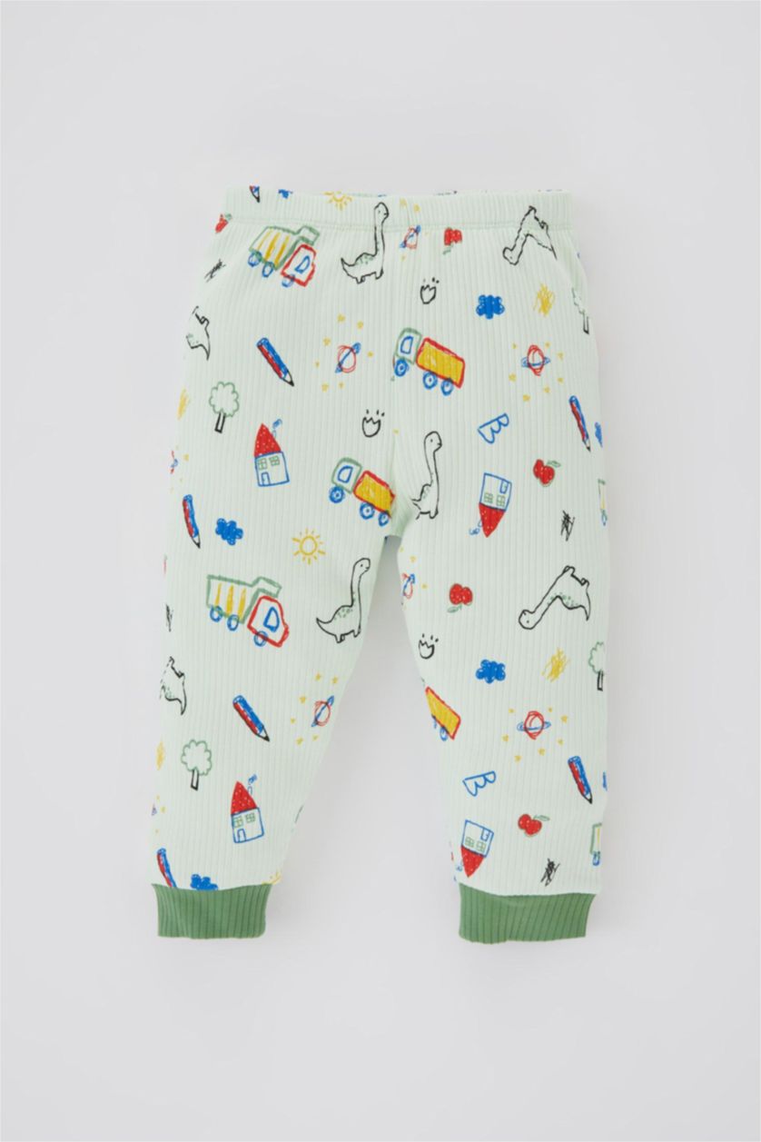 BABY BOY Aqua Baby Boy Patterned Long Sleeve Ribbed 2 Piece Pajama Set