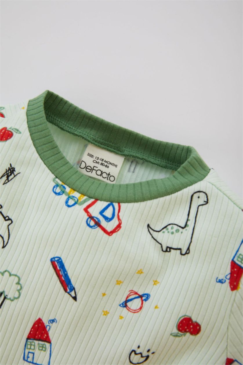 BABY BOY Aqua Baby Boy Patterned Long Sleeve Ribbed 2 Piece Pajama Set