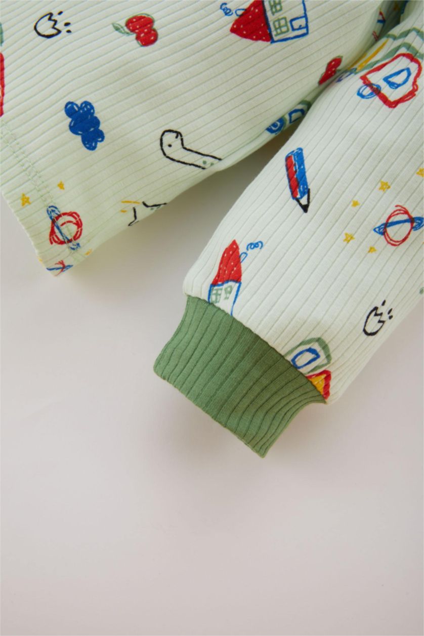 BABY BOY Aqua Baby Boy Patterned Long Sleeve Ribbed 2 Piece Pajama Set