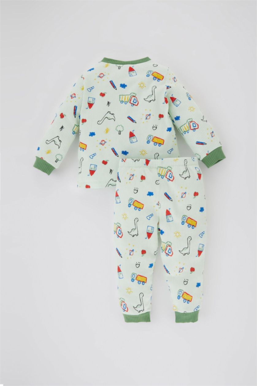 BABY BOY Aqua Baby Boy Patterned Long Sleeve Ribbed 2 Piece Pajama Set