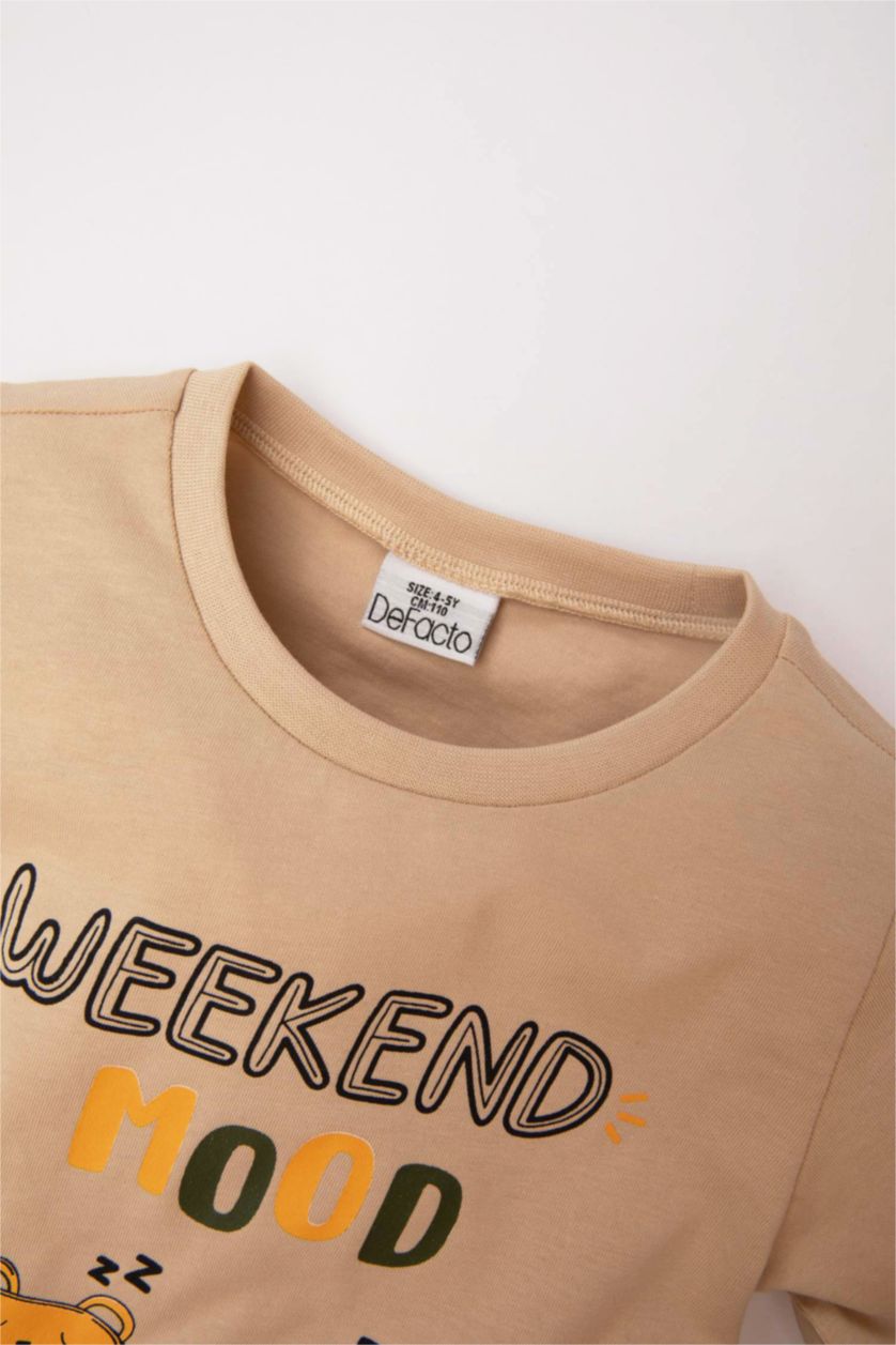 BABY BOY Beige Baby Boy Vehicle Printed Cotton 2 Piece Pajama Set