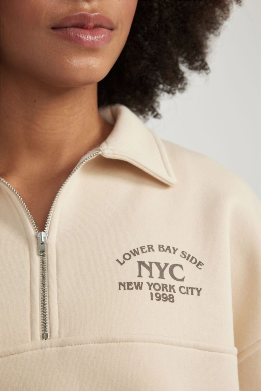 Kadın Bej Regular Fıt Kalın Kumaş Sweatshirt