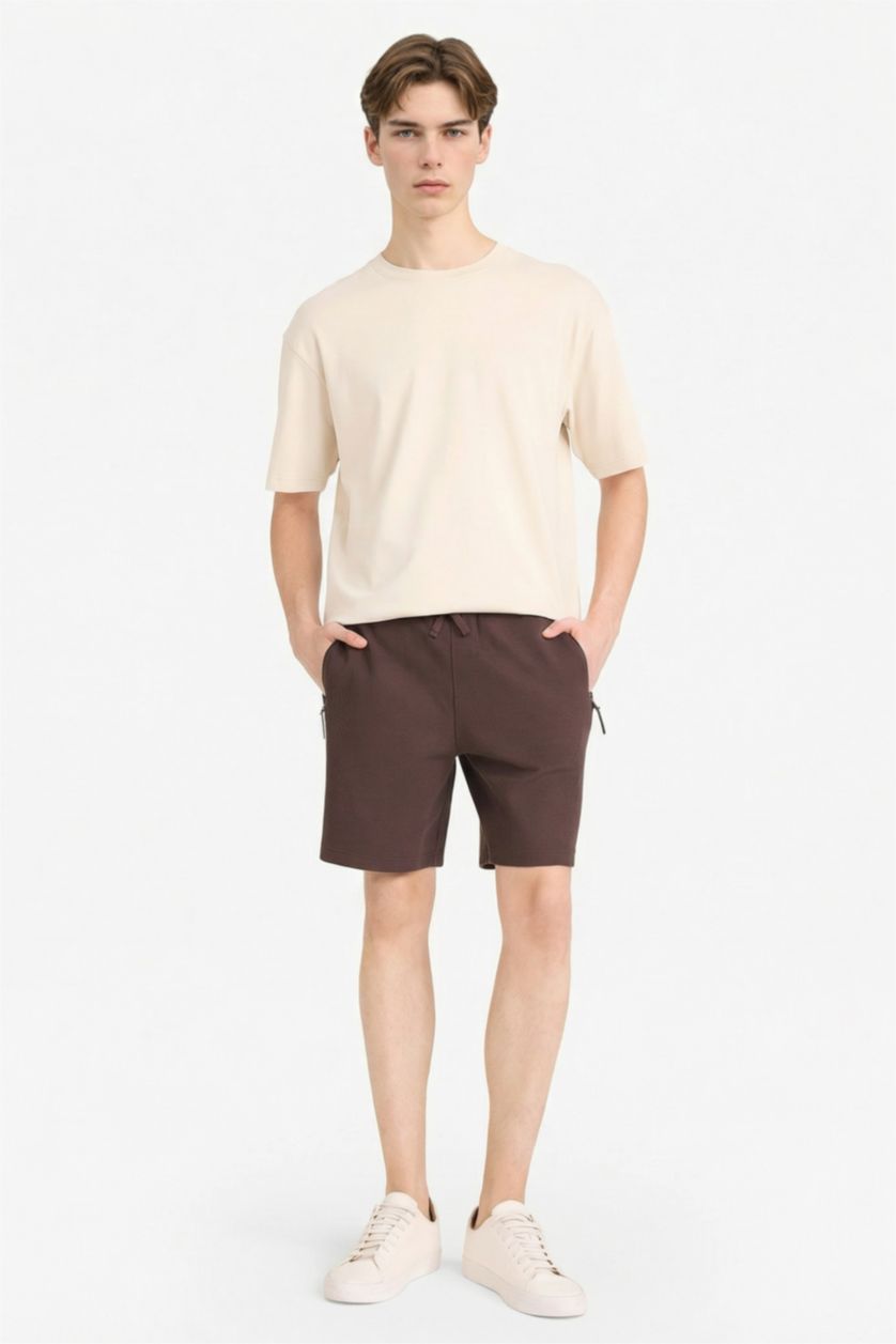 MAN Brown Regular Fit Regular Hem Shorts