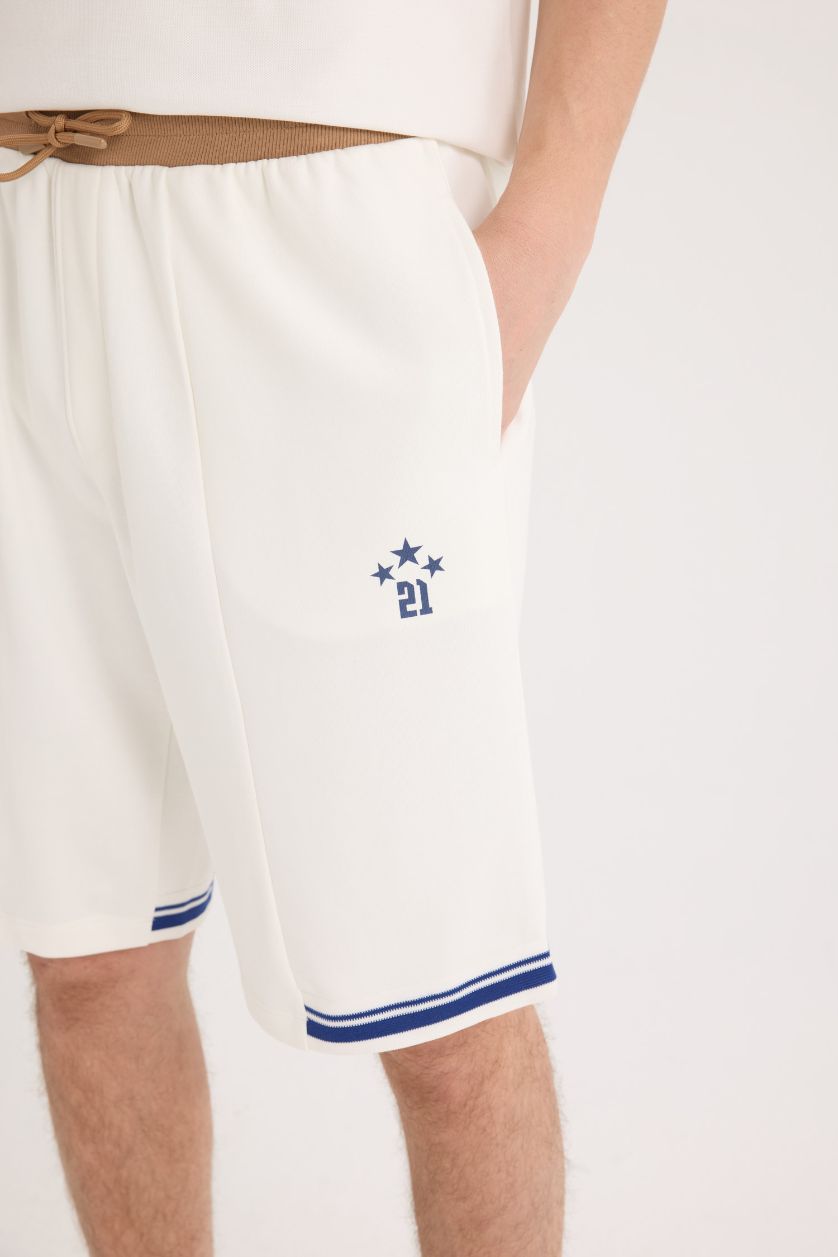 MAN Ecru Regular Fit Regular Hem Shorts