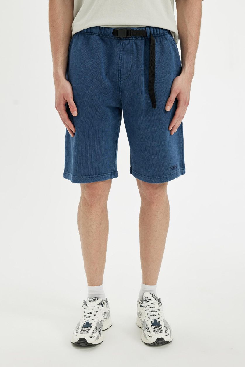 Erkek İndigo Oversıze Düz Paça Şort