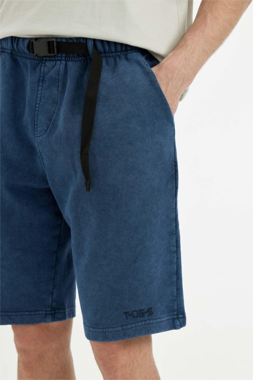 Erkek İndigo Oversıze Düz Paça Şort
