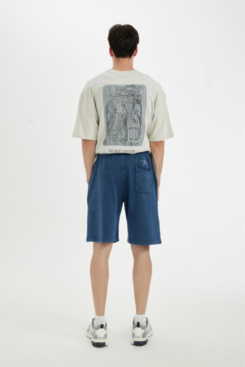 Erkek İndigo Oversıze Düz Paça Şort