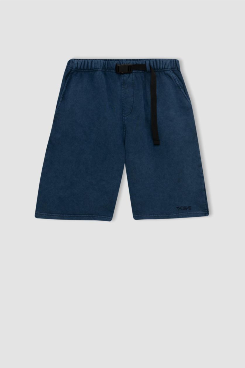 Erkek İndigo Oversıze Düz Paça Şort