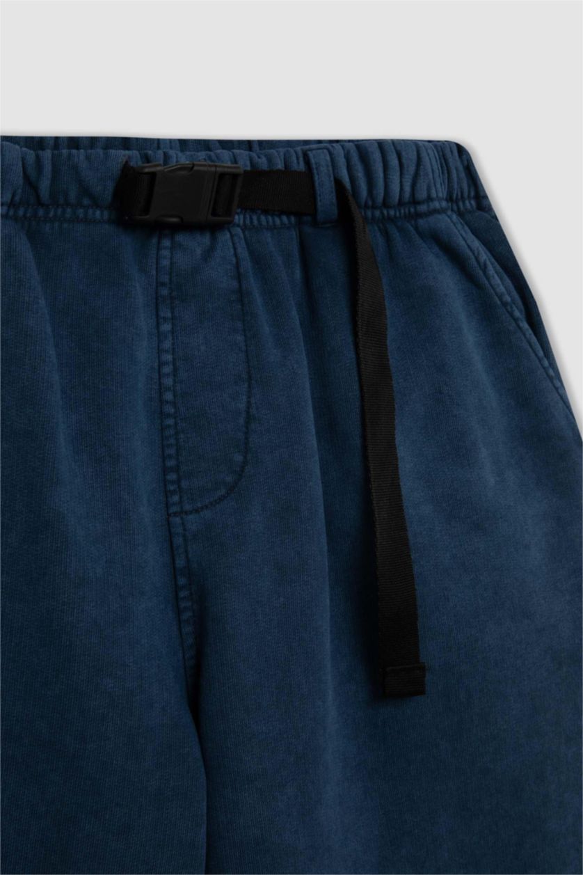 Erkek İndigo Oversıze Düz Paça Şort