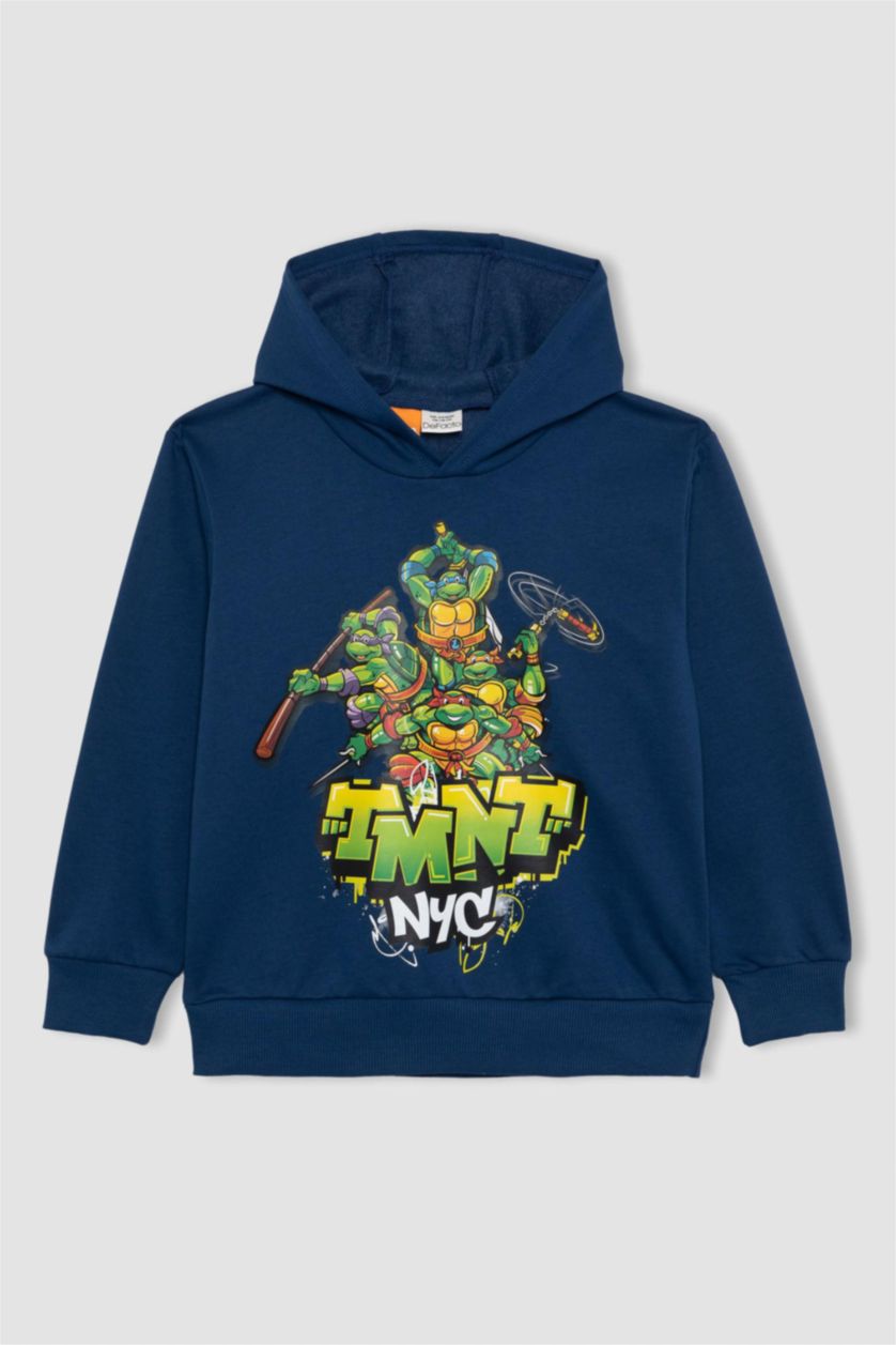 أولاد نيلي سويت شيرت ولادي قصة عادية بغطاء للرأس من سلاحف النينجا