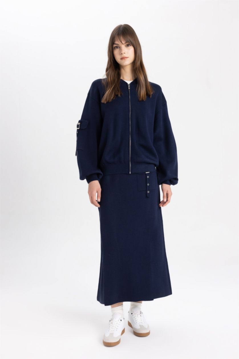 FEMME Marin Cardigan bomber en tricot à fermeture zip et col bomber