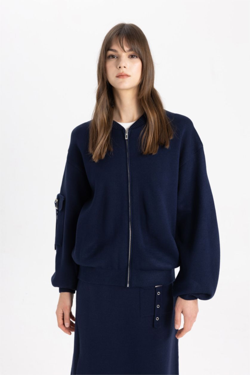 FEMME Marin Cardigan bomber en tricot à fermeture zip et col bomber