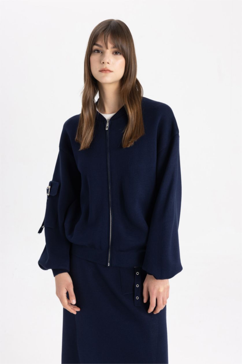 FEMME Marin Cardigan bomber en tricot à fermeture zip et col bomber