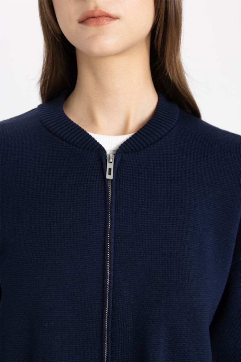 FEMME Marin Cardigan bomber en tricot à fermeture zip et col bomber