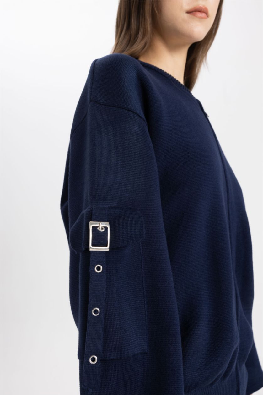 FEMME Marin Cardigan bomber en tricot à fermeture zip et col bomber