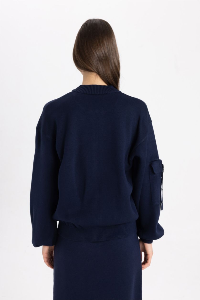 FEMME Marin Cardigan bomber en tricot à fermeture zip et col bomber