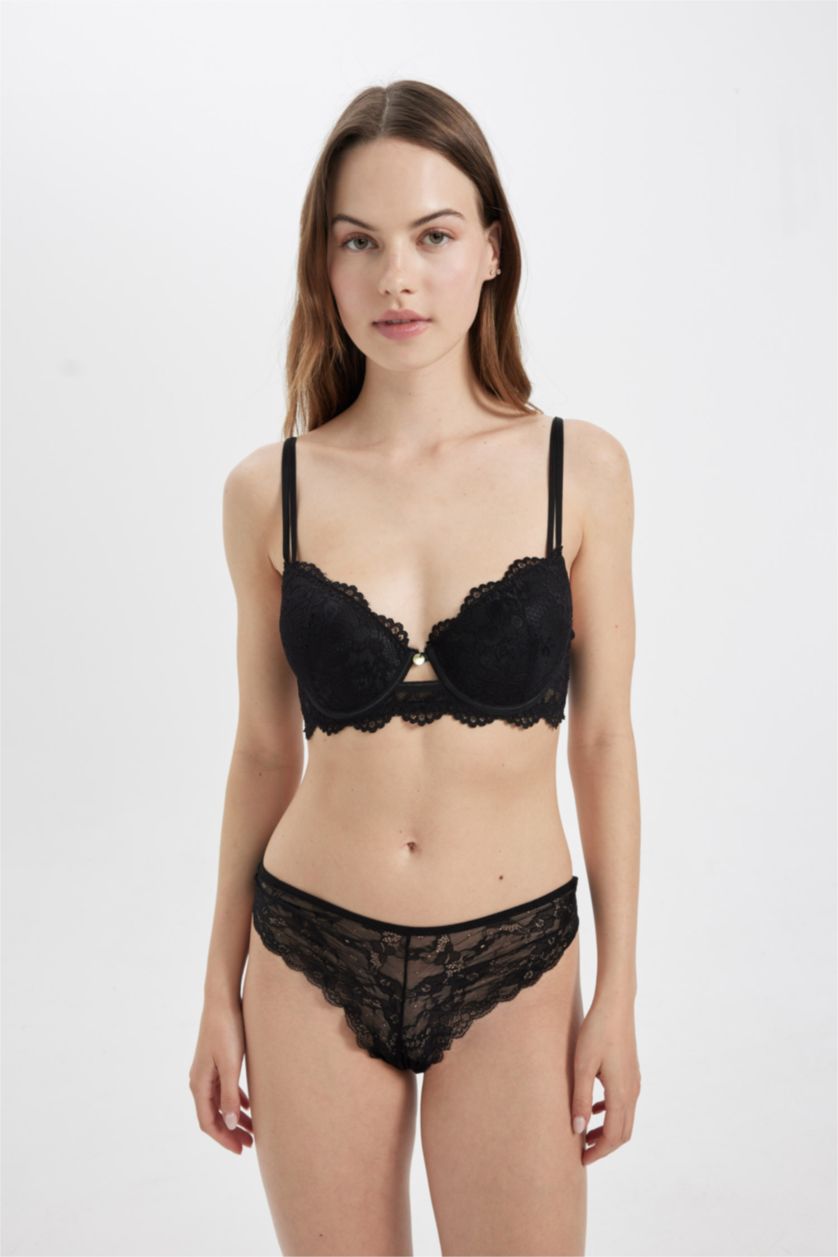 WOMAN Black Fall in Love Lace Padded Push Up Bra