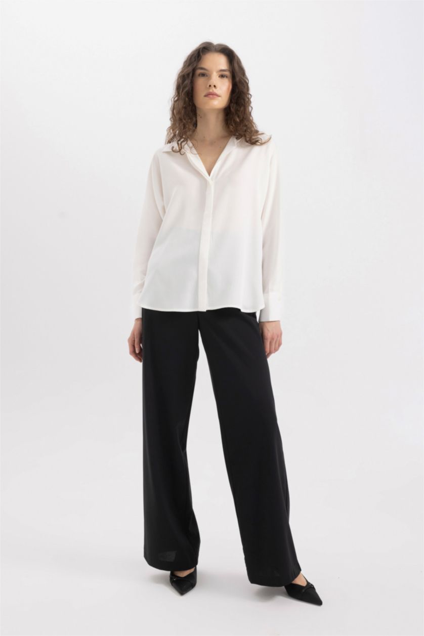 WOMAN White Loose Fit Shirt Collar Sensual Long Sleeve Shirt