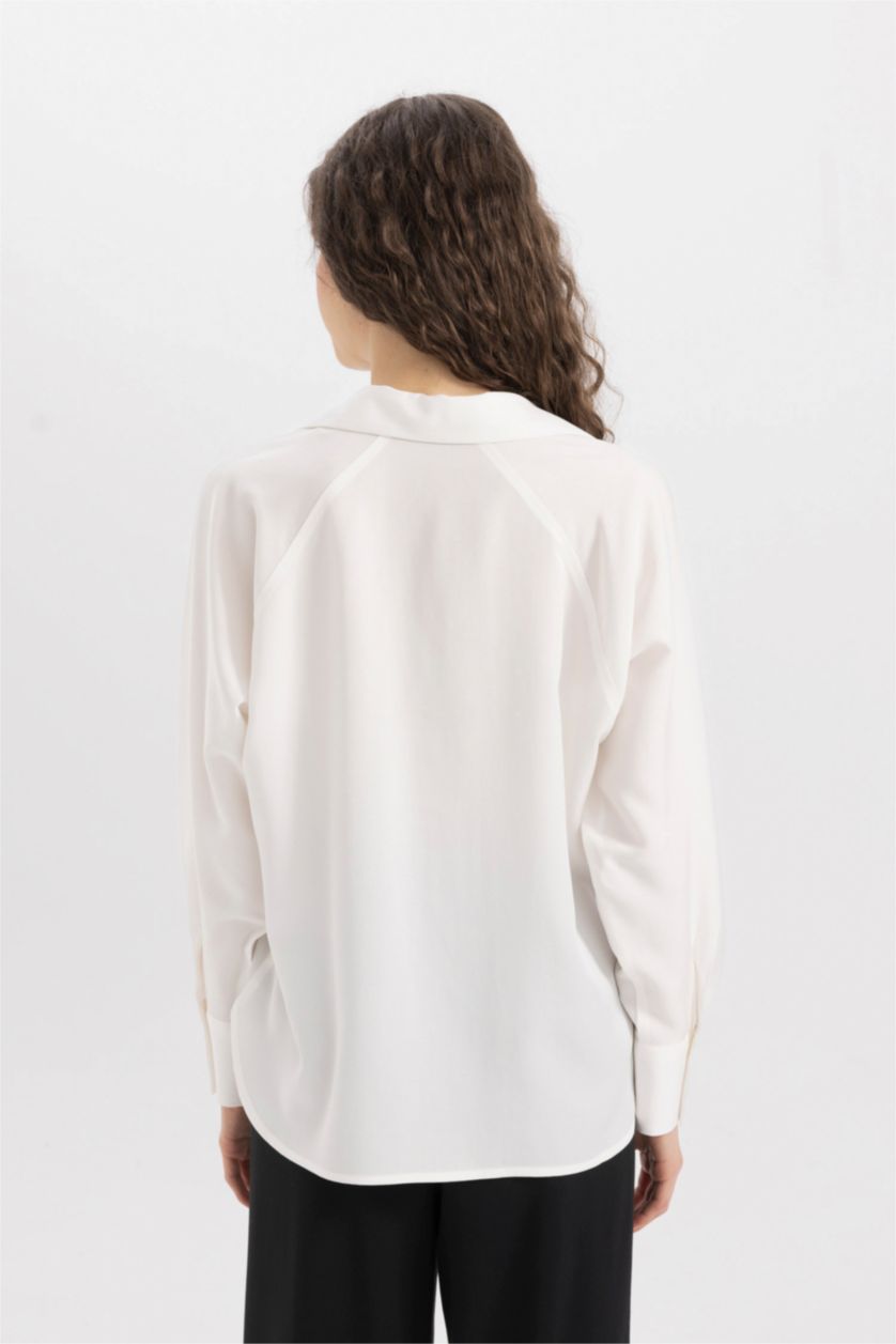 WOMAN White Loose Fit Shirt Collar Sensual Long Sleeve Shirt