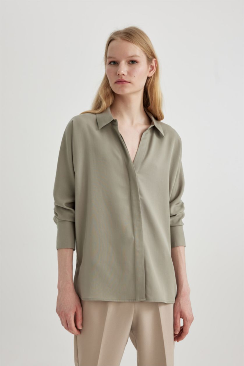 Әйелдерге Жасыл бос пішім Ұзын жеңді көйлек