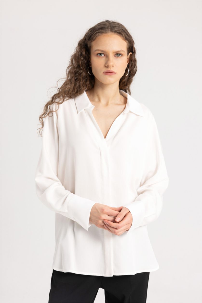 WOMAN White Loose Fit Sensual Long Sleeve Shirt