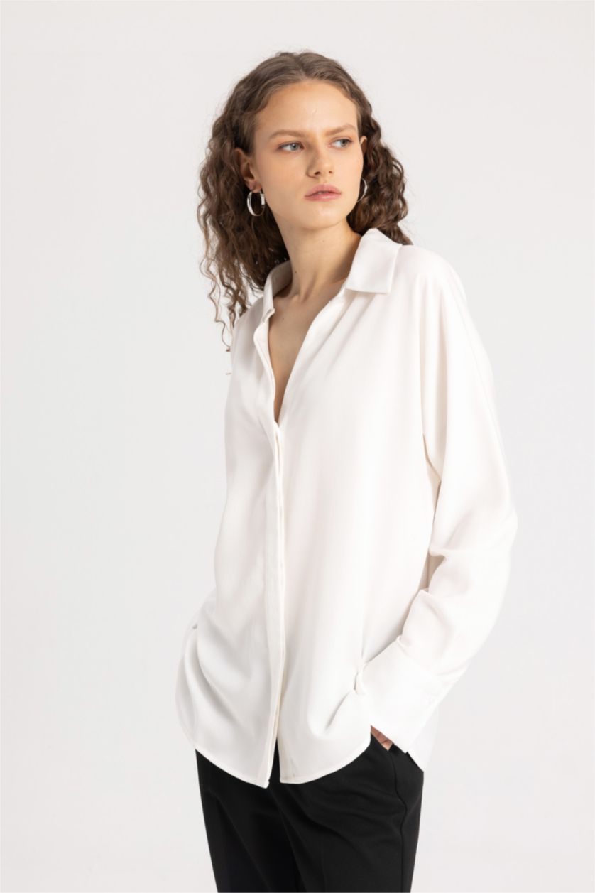 WOMAN White Loose Fit Sensual Long Sleeve Shirt