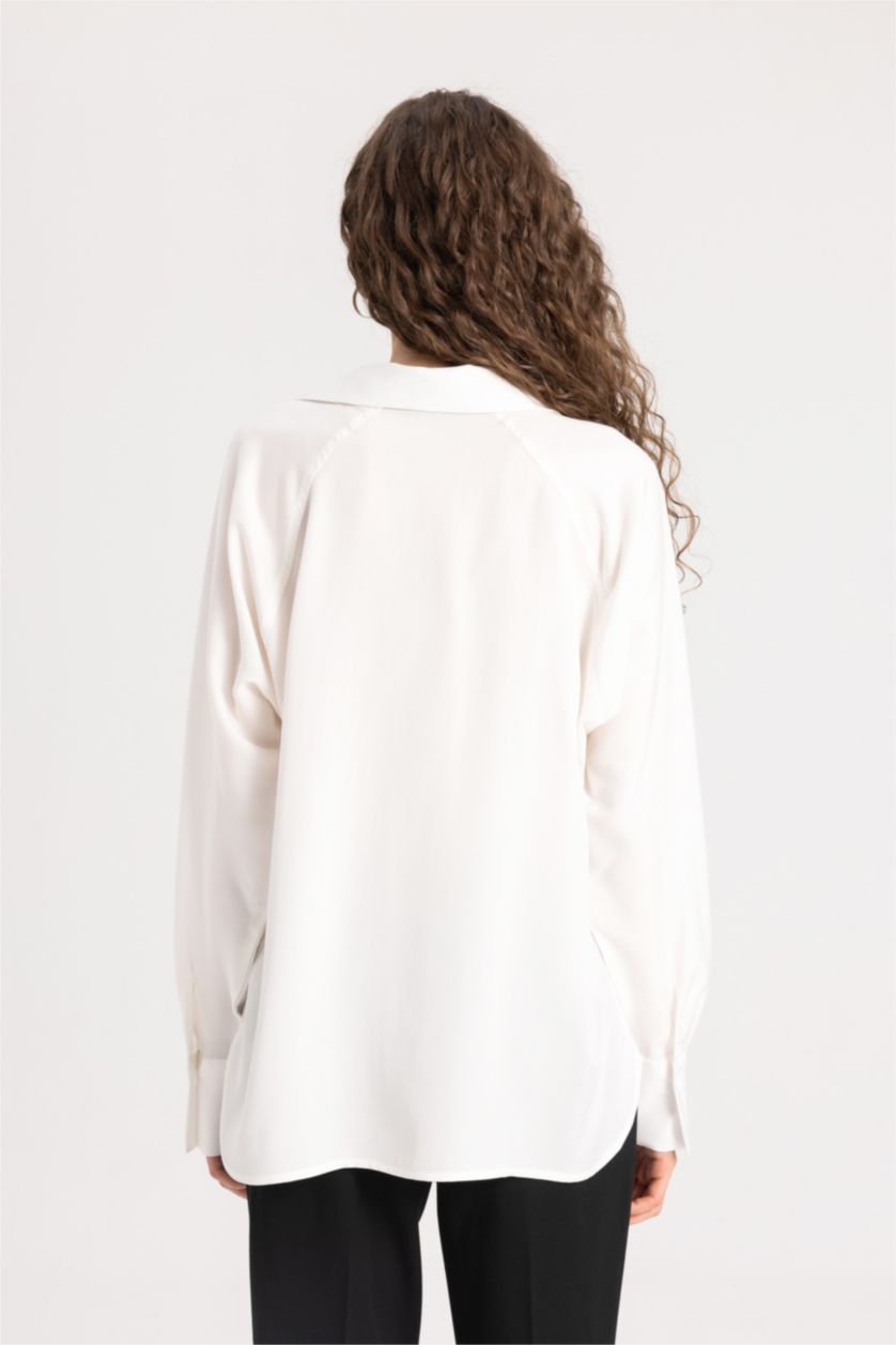 WOMAN White Loose Fit Sensual Long Sleeve Shirt