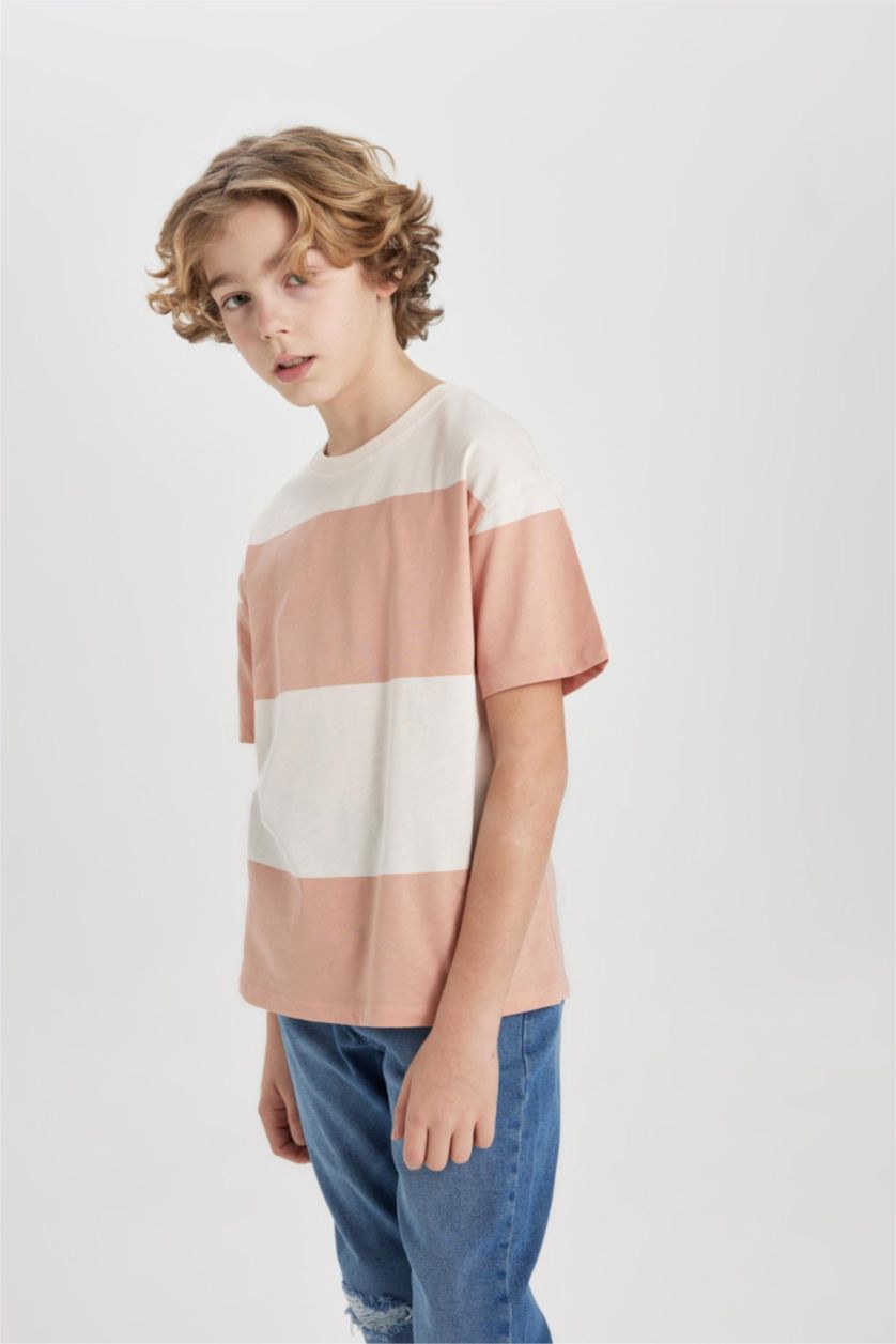 أولاد وردي تيشيرت مخطط ولادي نص ردن اوفر سايز بياخة مستديرة