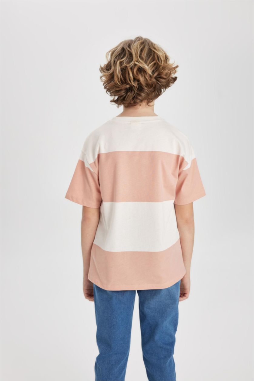 أولاد وردي تيشيرت مخطط ولادي نص ردن اوفر سايز بياخة مستديرة