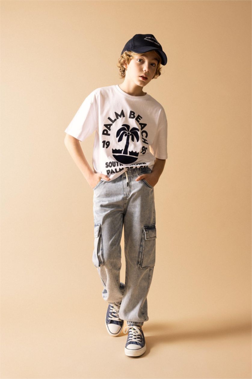 Boys & Teens White Boy Oversize  Crew Neck Printed T-Shirt