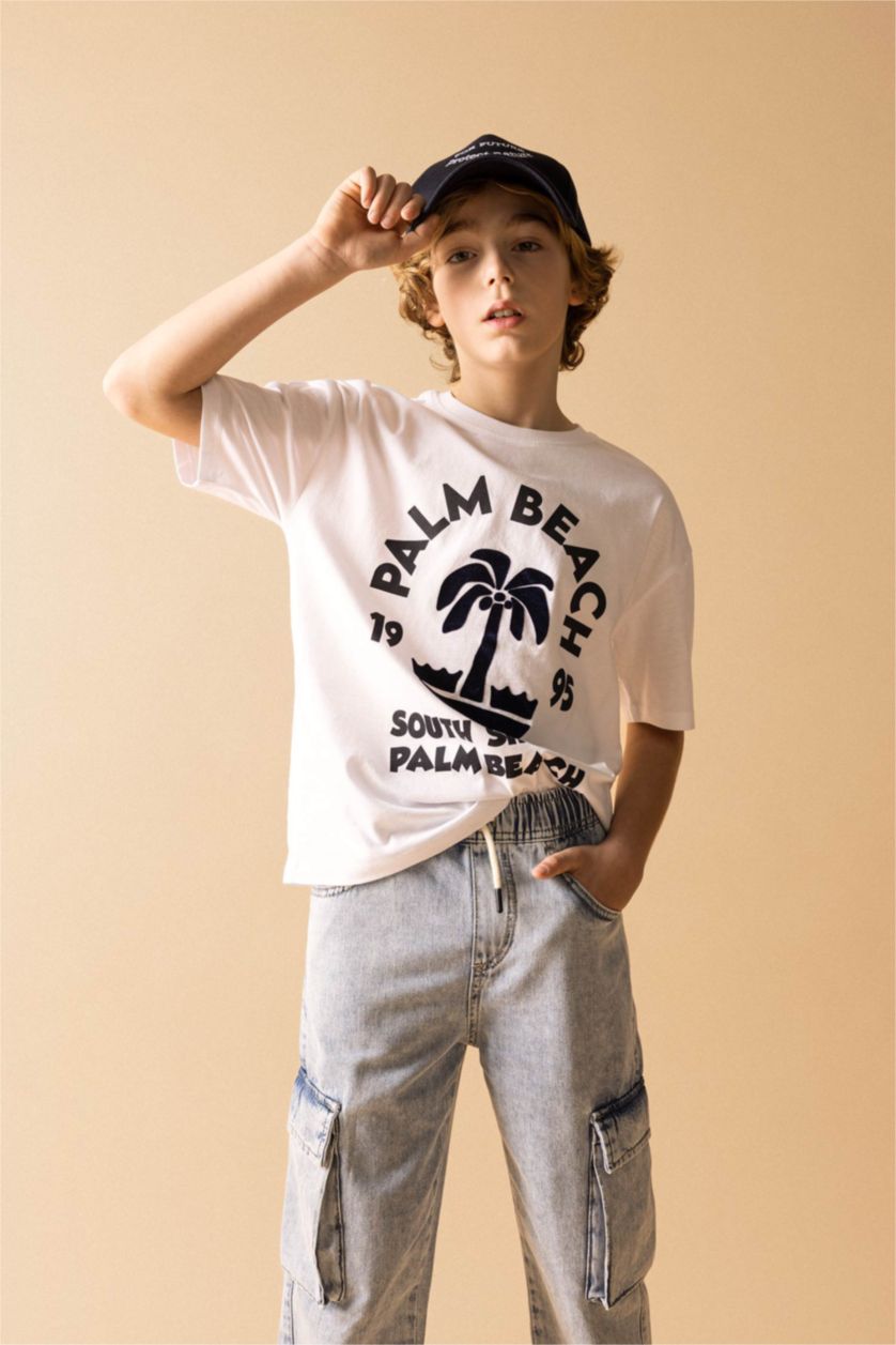 Boys & Teens White Boy Oversize  Crew Neck Printed T-Shirt