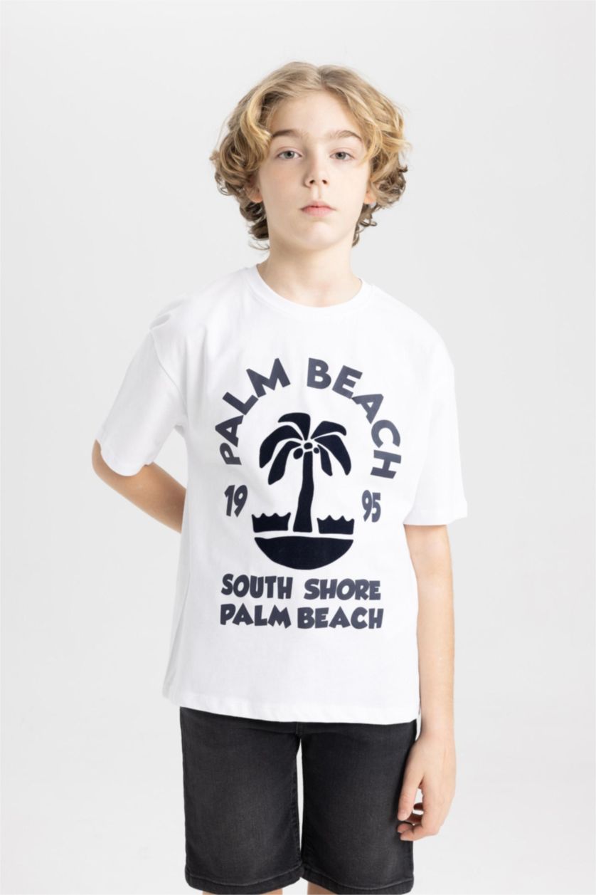 Boys & Teens White Boy Oversize  Crew Neck Printed T-Shirt