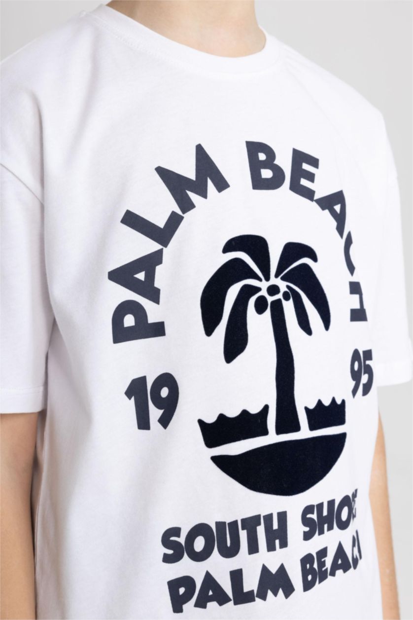 Boys & Teens White Boy Oversize  Crew Neck Printed T-Shirt