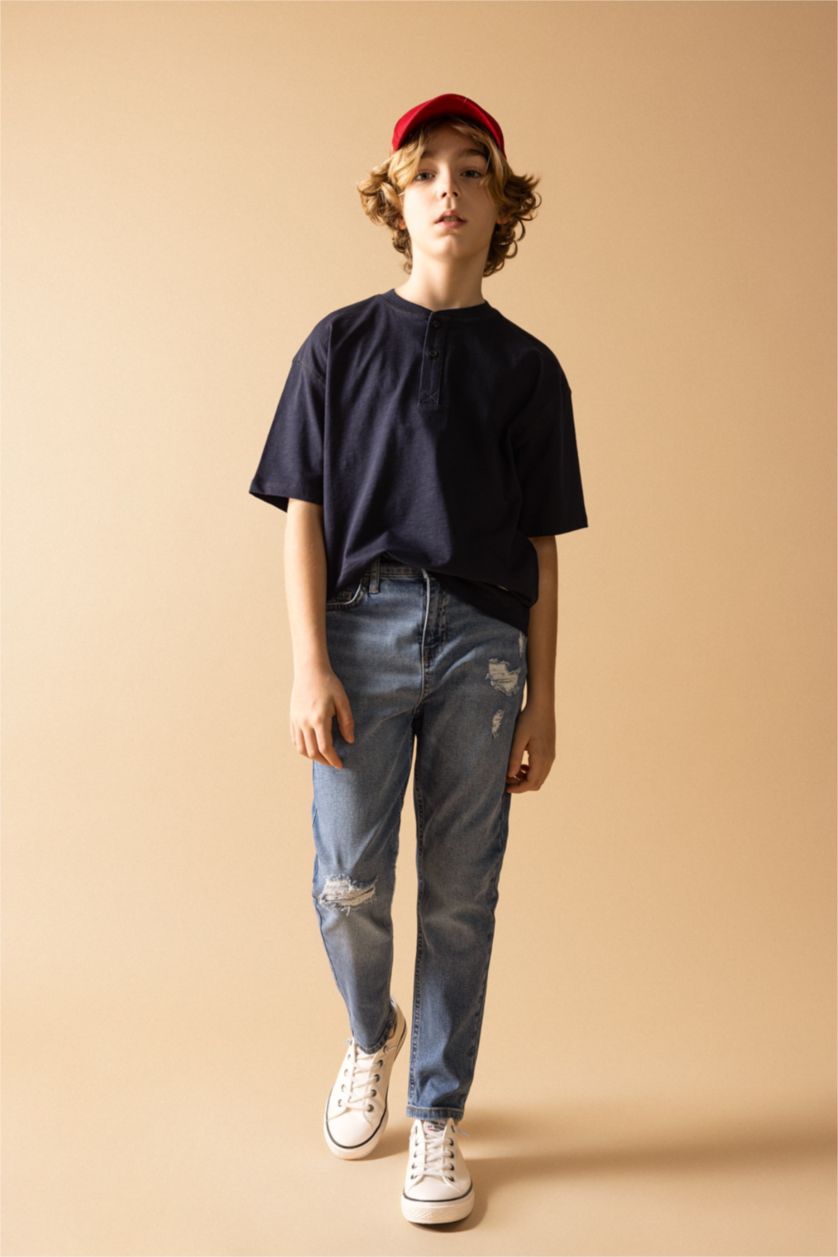 BOYS & TEENS NAVY Boy Oversize Fit Collar Short Sleeve T-Shirt