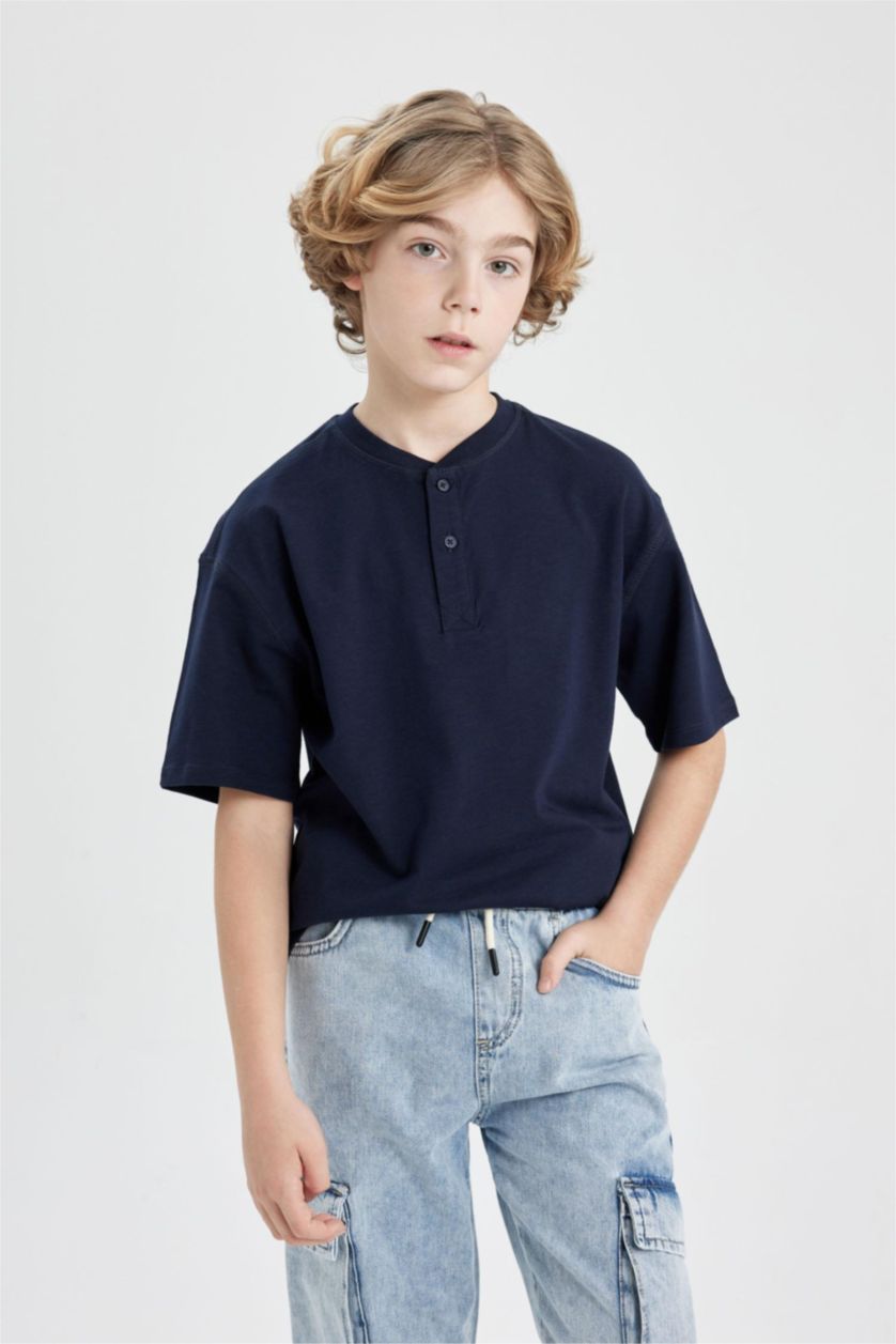 BOYS & TEENS NAVY Boy Oversize Fit Collar Short Sleeve T-Shirt