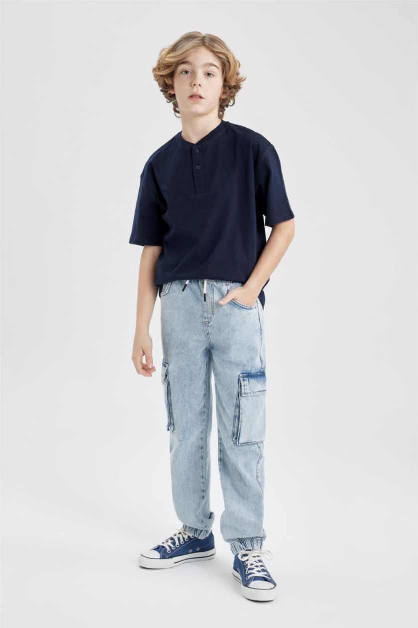 BOYS & TEENS NAVY Boy Oversize Fit Collar Short Sleeve T-Shirt