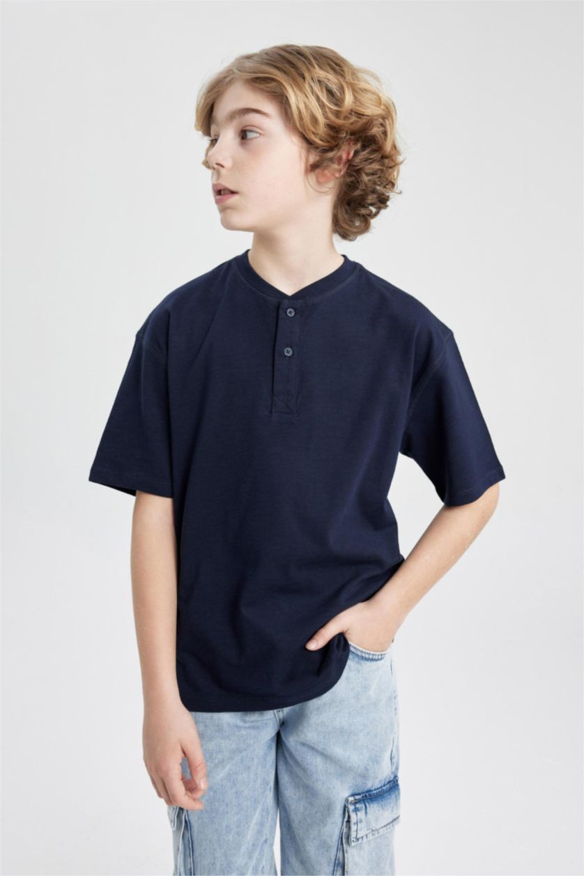 BOYS & TEENS NAVY Boy Oversize Fit Collar Short Sleeve T-Shirt