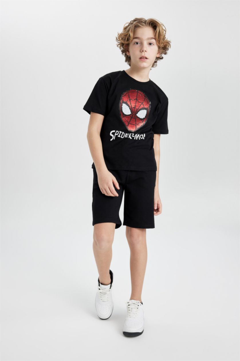 BOYS & TEENS Black Boy Marvel Spiderman Short Sleeve T-Shirt Shorts Set of 2