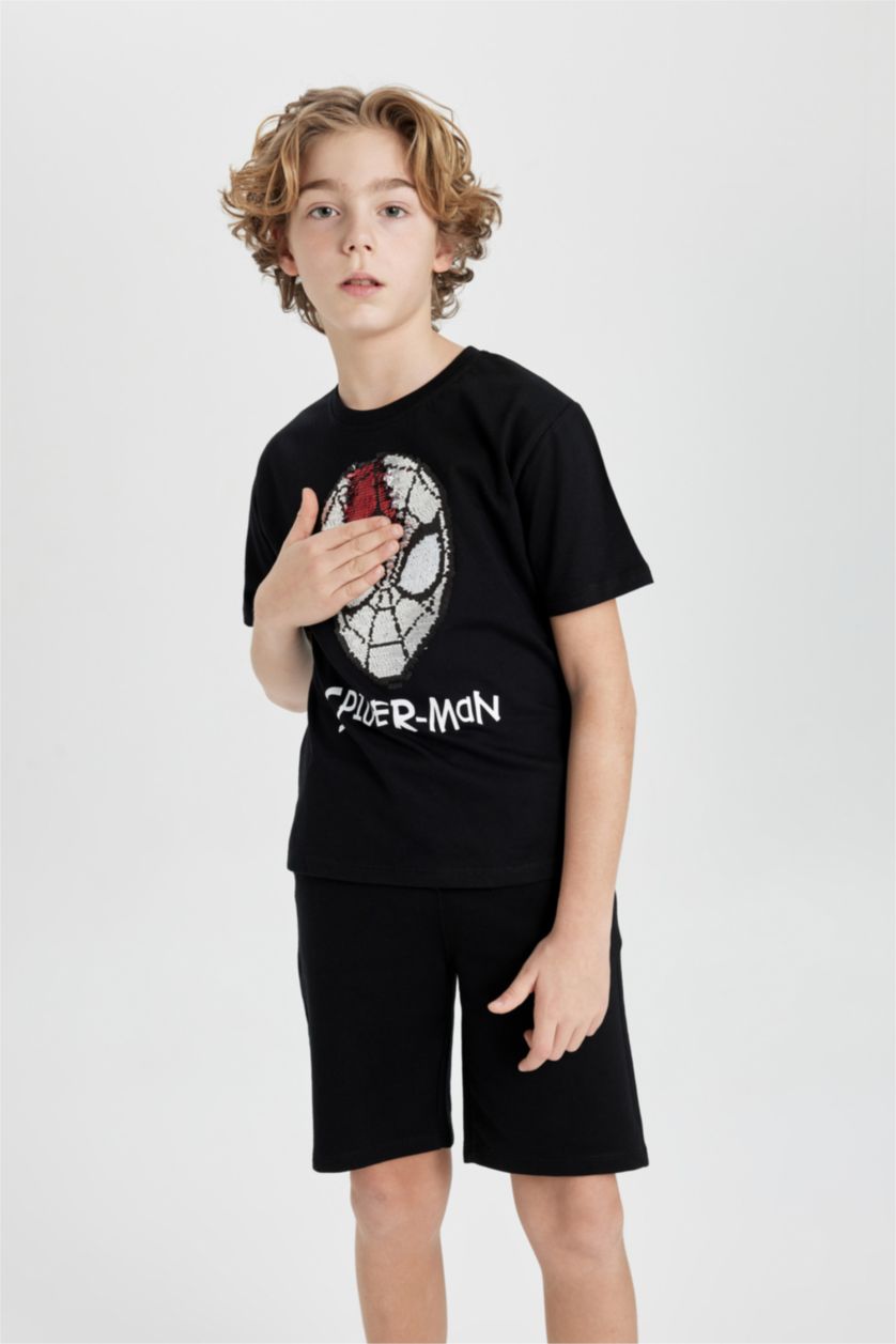 BOYS & TEENS Black Boy Marvel Spiderman Short Sleeve T-Shirt Shorts Set of 2