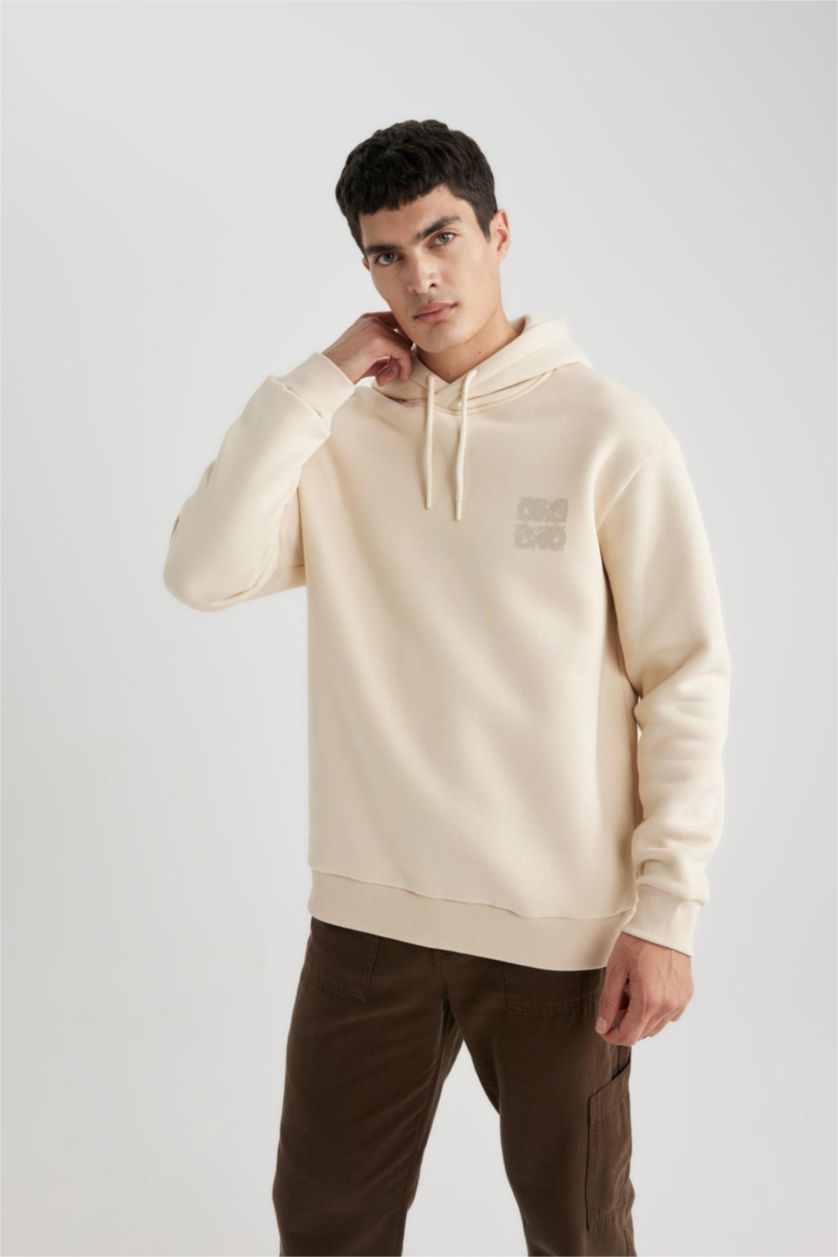 رجال حجري فاتح سويت شيرت اوفر سايز بغطاء للرأس