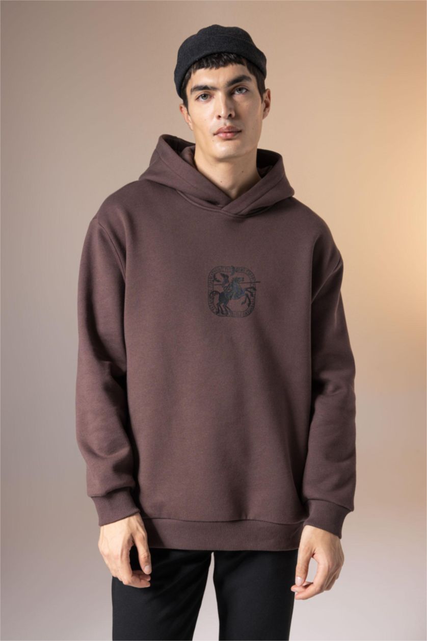 رجال بني سويت شيرت اوفر سايز بغطاء للرأس