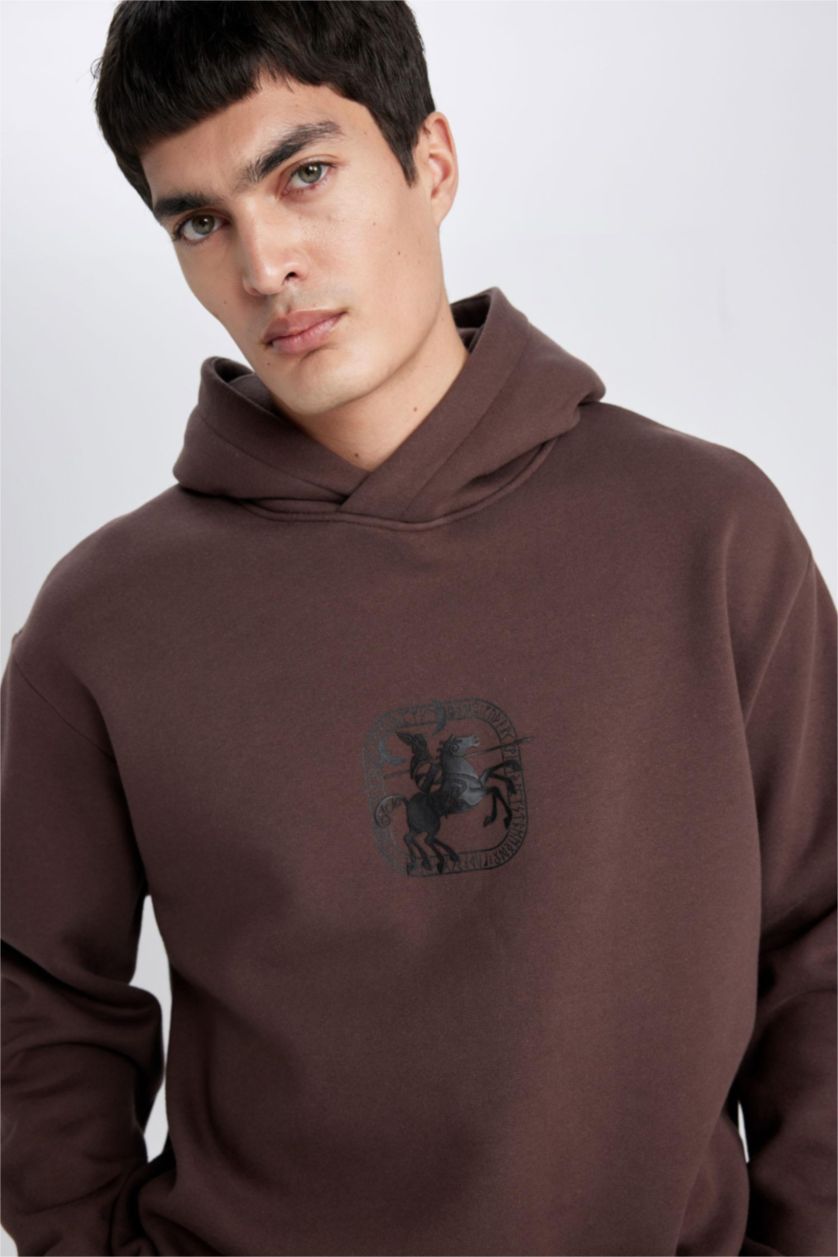 رجال بني سويت شيرت اوفر سايز بغطاء للرأس