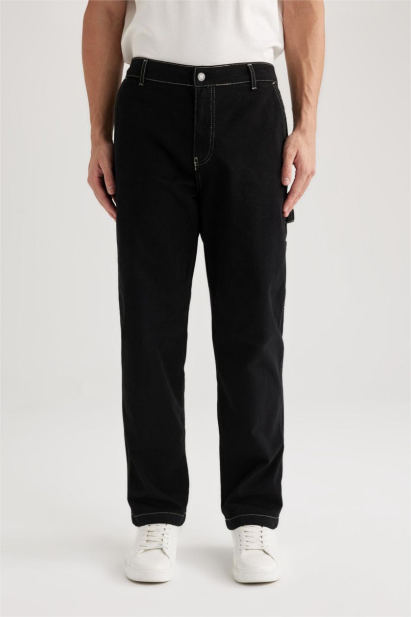 MAN Black Wide Leg Fit Normal Waist Trousers