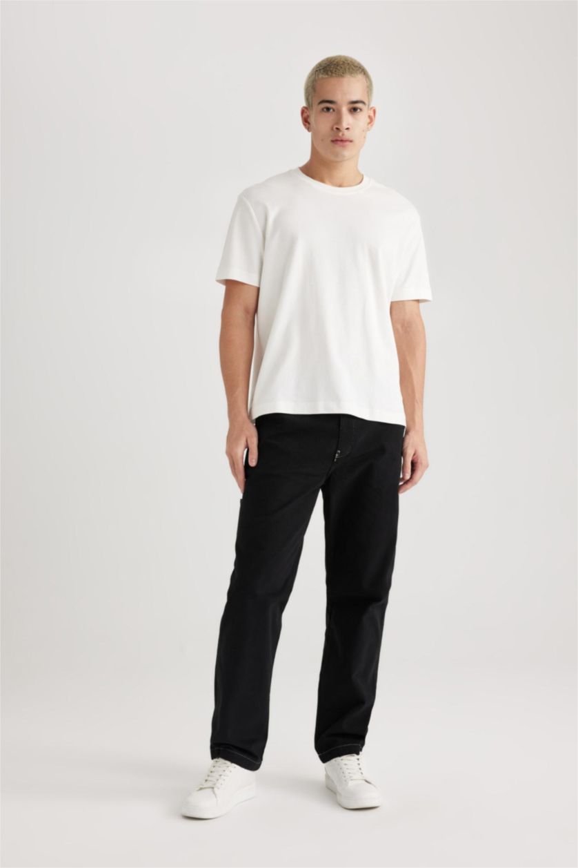 MAN Black Wide Leg Fit Normal Waist Trousers