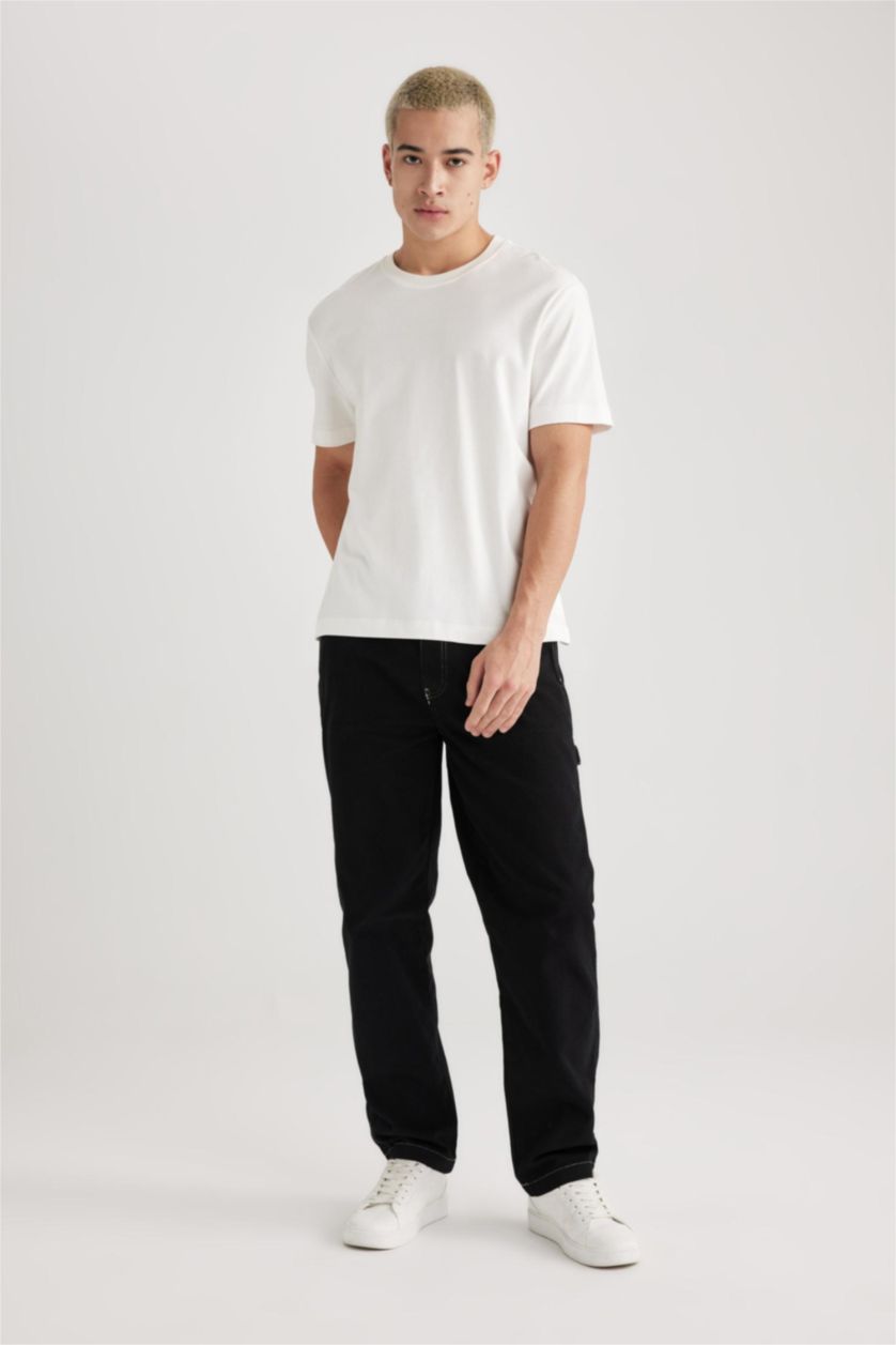 MAN Black Wide Leg Fit Normal Waist Trousers