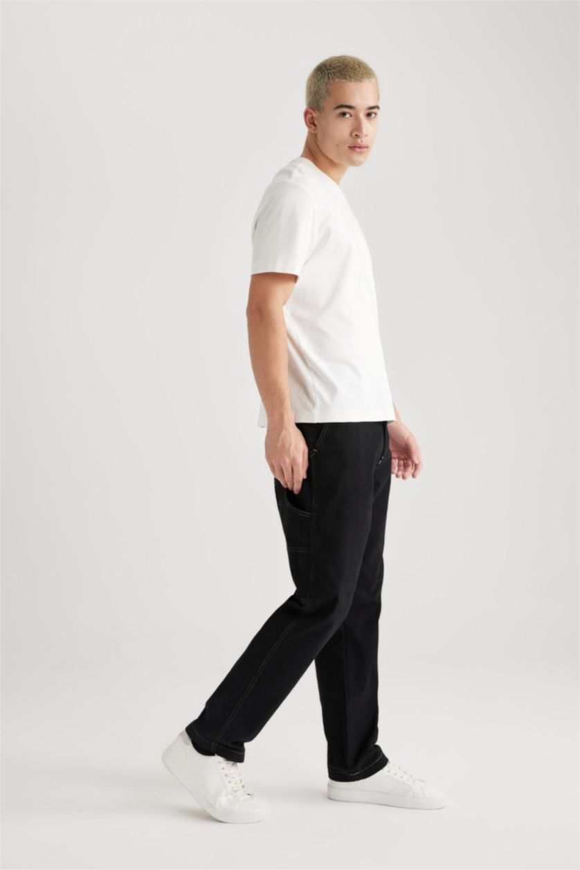 MAN Black Wide Leg Fit Normal Waist Trousers