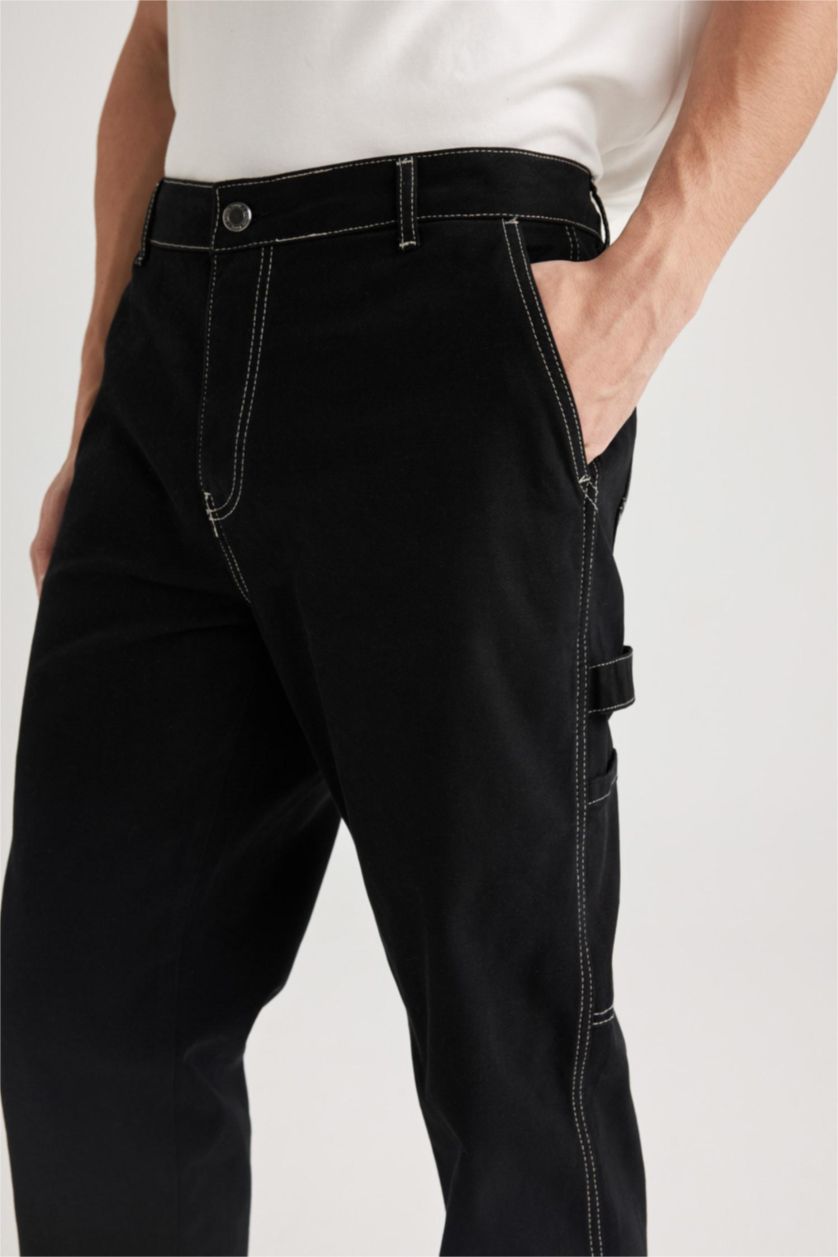 MAN Black Wide Leg Fit Normal Waist Trousers